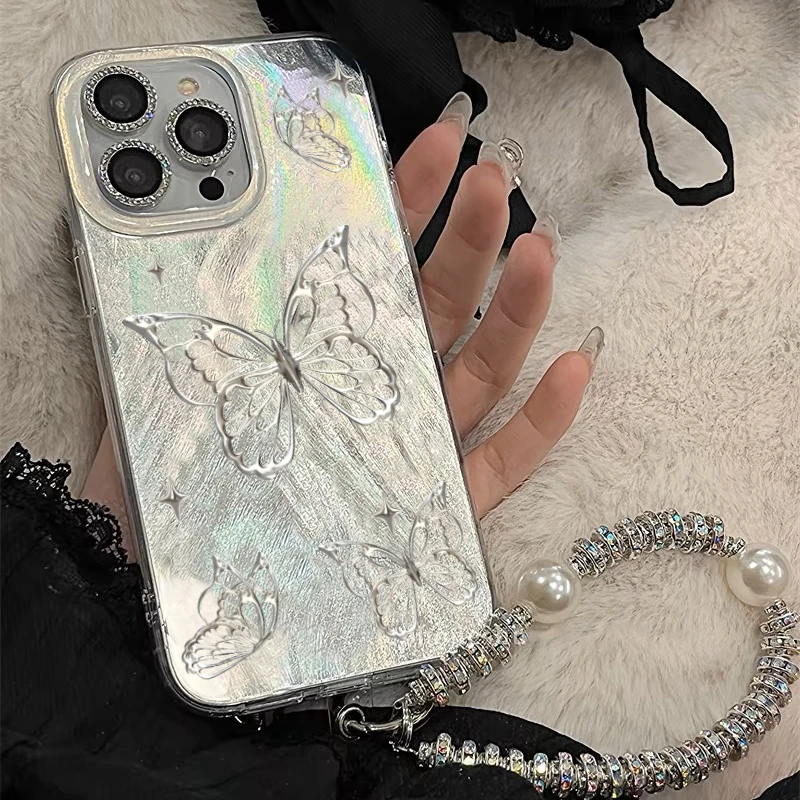 金属蝴蝶羽纱壳适用苹果15手机壳iPhone13/14promax新款12/11软壳