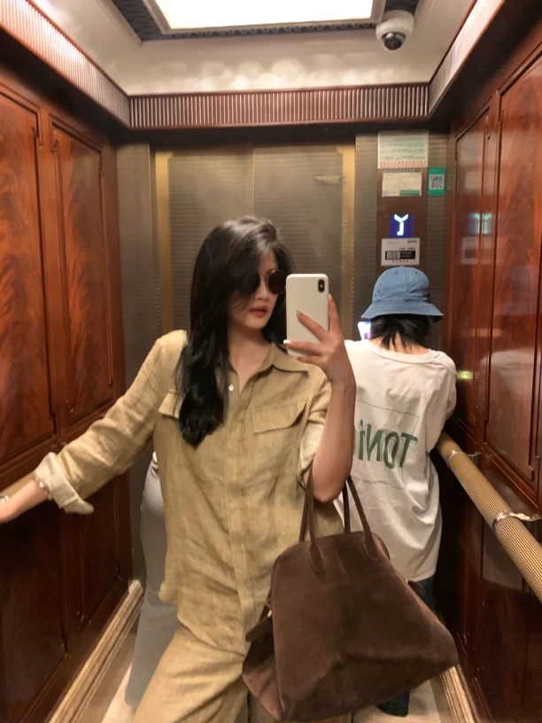 Ah·Jing 梓静 【】小众设计感时尚亚麻长袖衬衫+休闲亚麻长裤0025