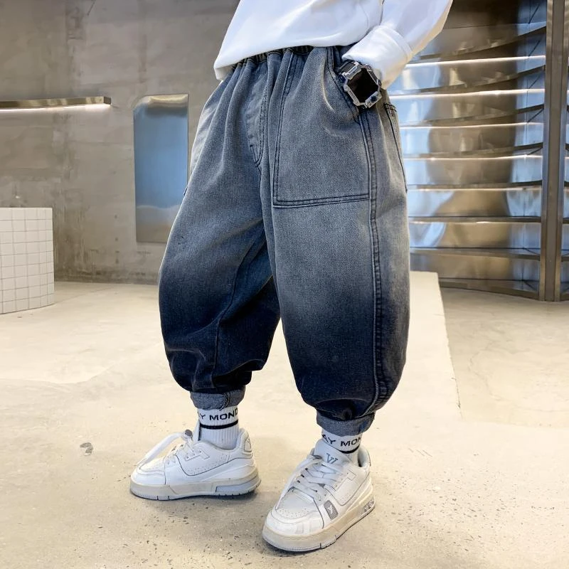 男童牛仔裤春秋款儿童老爹裤中大童宽松哈伦裤男孩萝卜裤帅气裤子