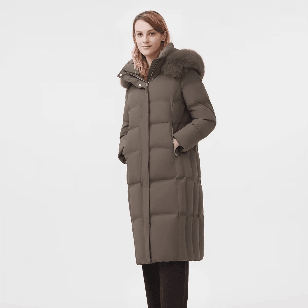 坦博尔羽绒服女冬季新款2024长款过膝大毛领连帽TBF510856