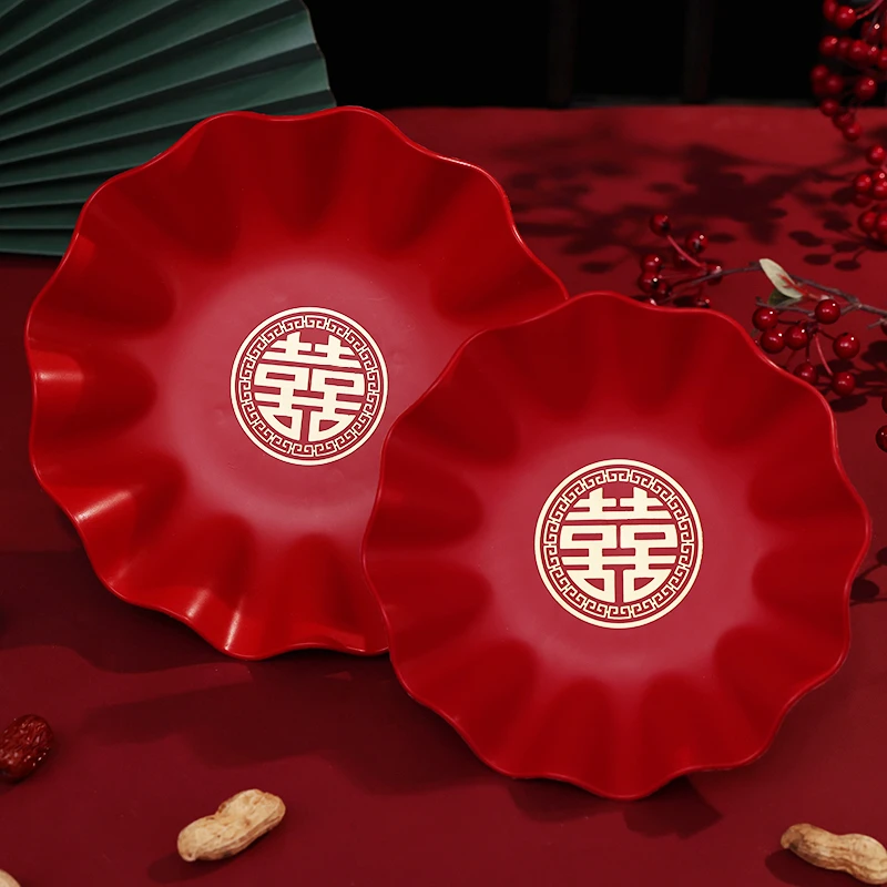 结婚果盘喜糖盘专用客厅红色婚礼用的喜盘子婚庆用品大全2023新款