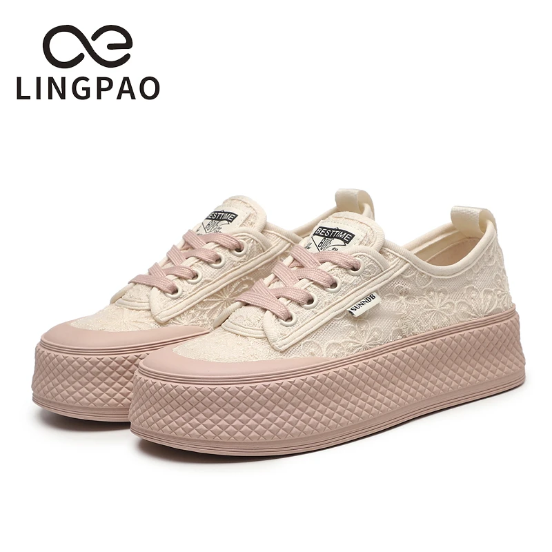 领跑厚底透气网面女鞋小香风渔夫鞋女款新款运动蕾丝爆款网鞋L361