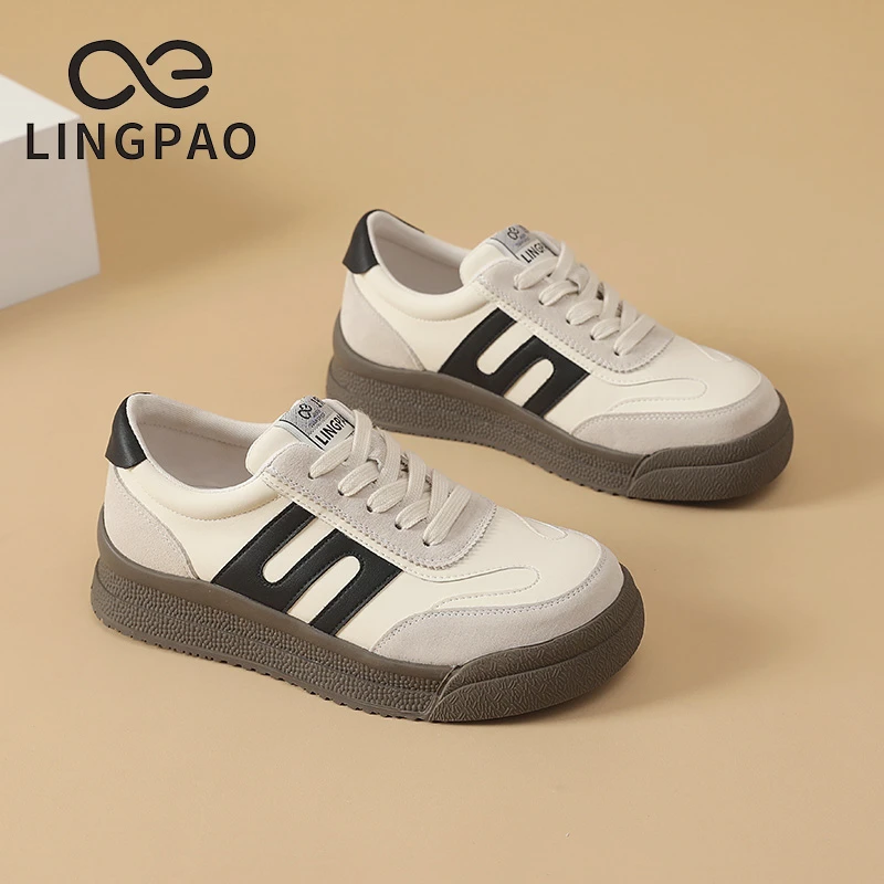 领跑时尚板鞋女鞋秋季休闲鞋德训鞋2025新款软底厚底运动板鞋复古