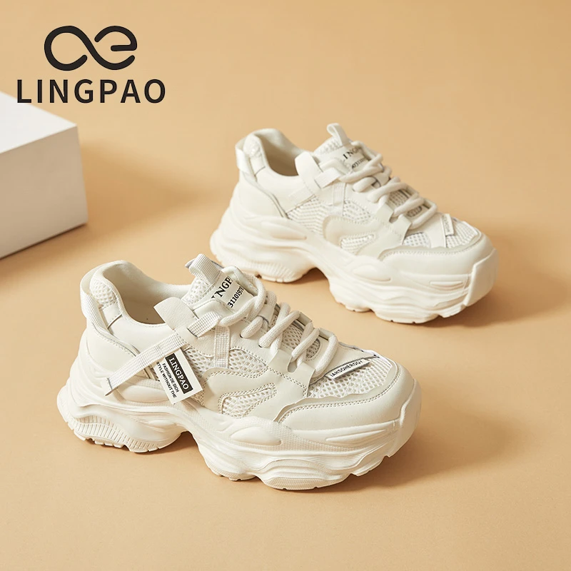 领跑秋季新款爆款真皮厚底老爹女休闲女鞋时尚百搭透气潮流L313