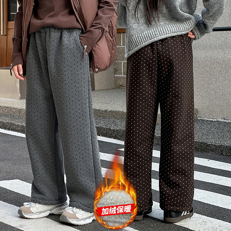 偏胖女童童加绒加厚直筒裤大码宽松休闲秋冬裤子卫裤百搭学生