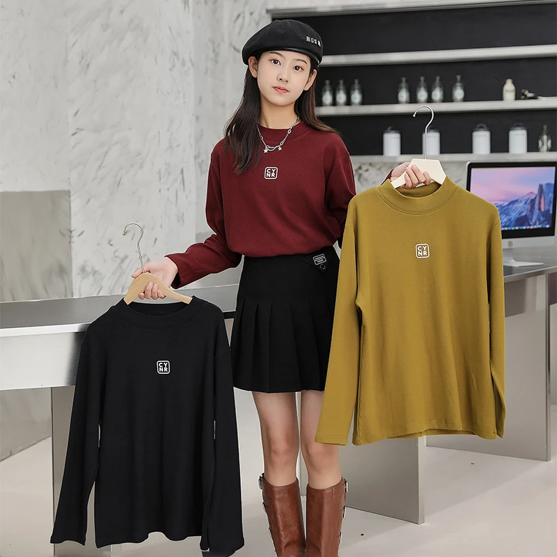 女童打底衫春秋款加厚双面绒大码胖童装加肥中大童上衣T恤半高领