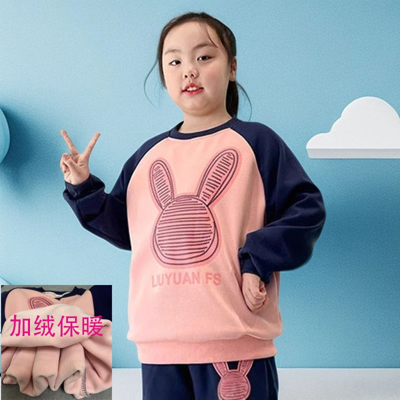 胖女童秋冬季套头卫衣加绒加厚中大童2024新宽松大码上衣加肥加大