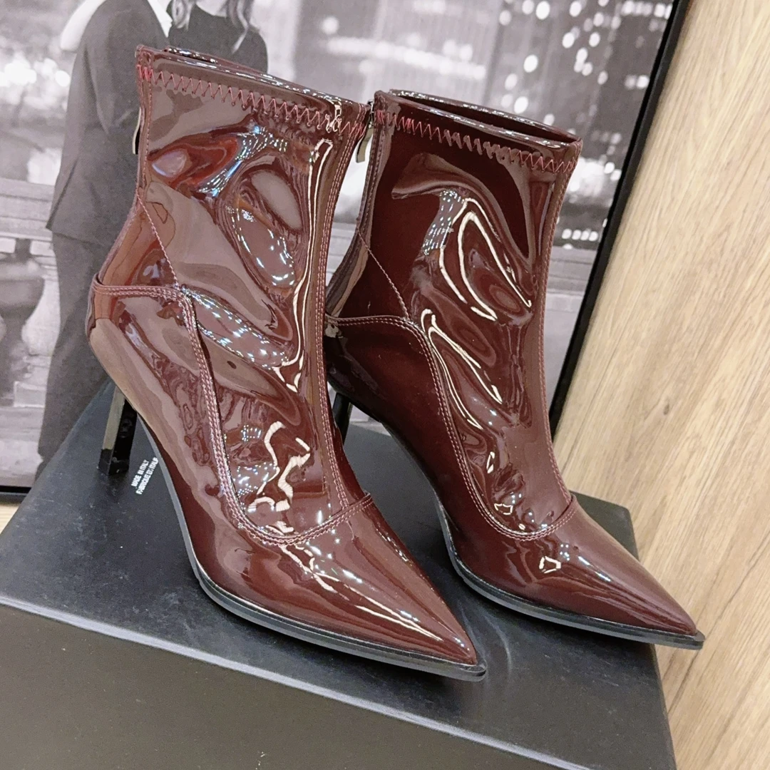 BLAVCPEON【细跟的诱惑】欧美尖头细跟女人味百搭短筒靴 A8430119H