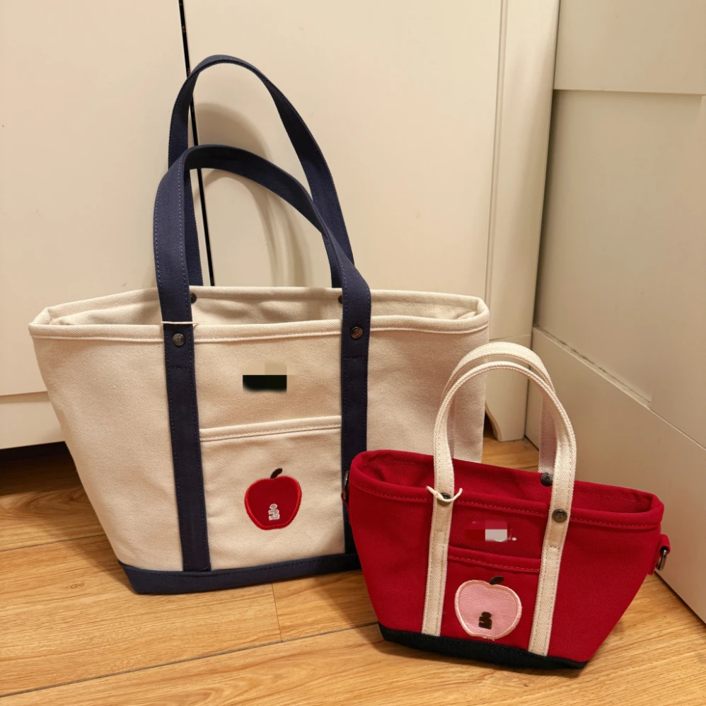 新款拼色帆布苹果手提单肩斜挎包