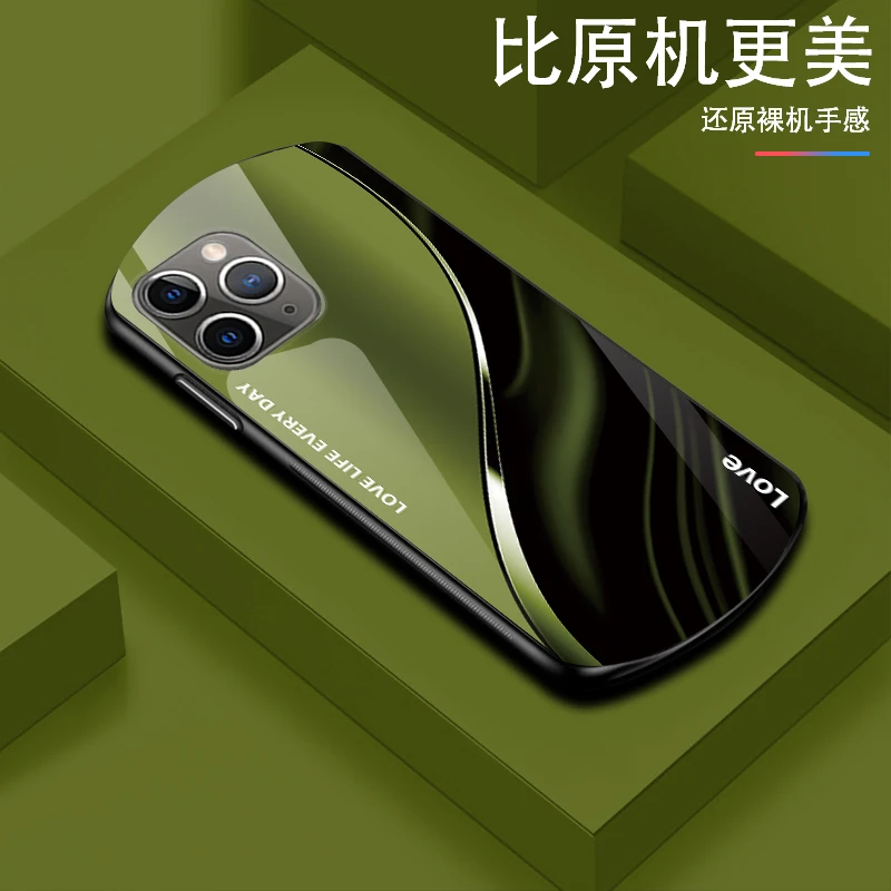 适用【苹果11ProMax】弧形玻璃手机壳高颜值轻薄防摔商务轻奢