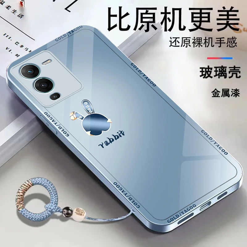 适用【vivoS15】金属漆玻璃可爱兔子简约个性防摔手机壳ins
