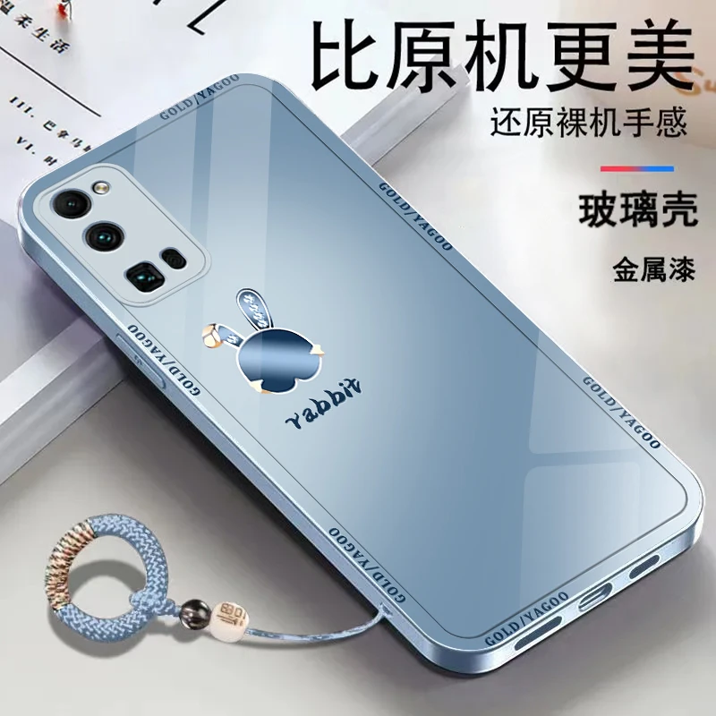适用【荣耀30Pro】金属漆玻璃可爱兔子简约个性防摔手机壳ins