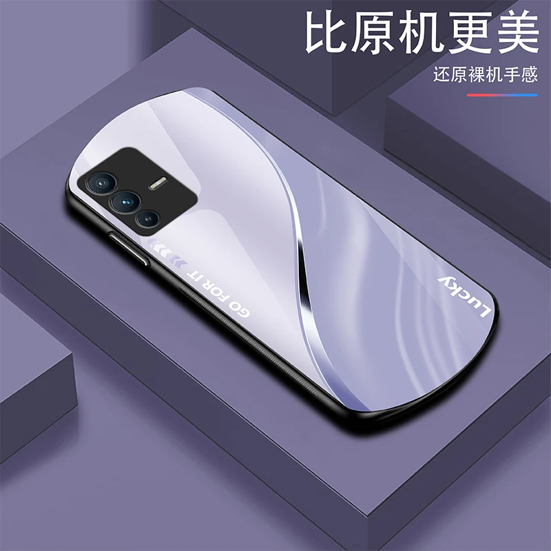 适用【vivoS12】lucky弧形玻璃手机壳高颜值轻薄商务轻奢
