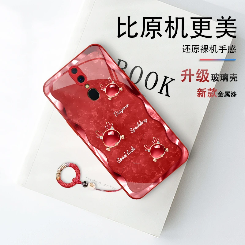 适用OPPOA9X鎏金琥珀龙高端奢华玻璃全包防摔手机壳