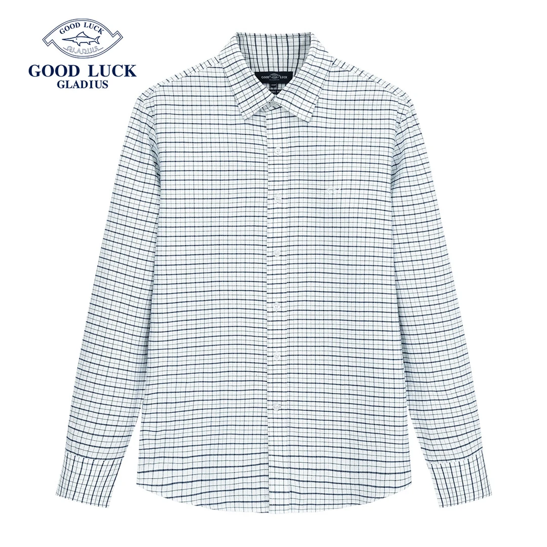 德鲨春夏季舒适经典梭织格纹衬衫商务休闲百搭男士衬衣L1T41237