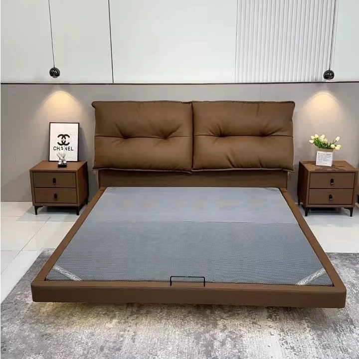 棉花糖真皮床高端主卧双人床软包婚床意式极简大床现代简约松弛感