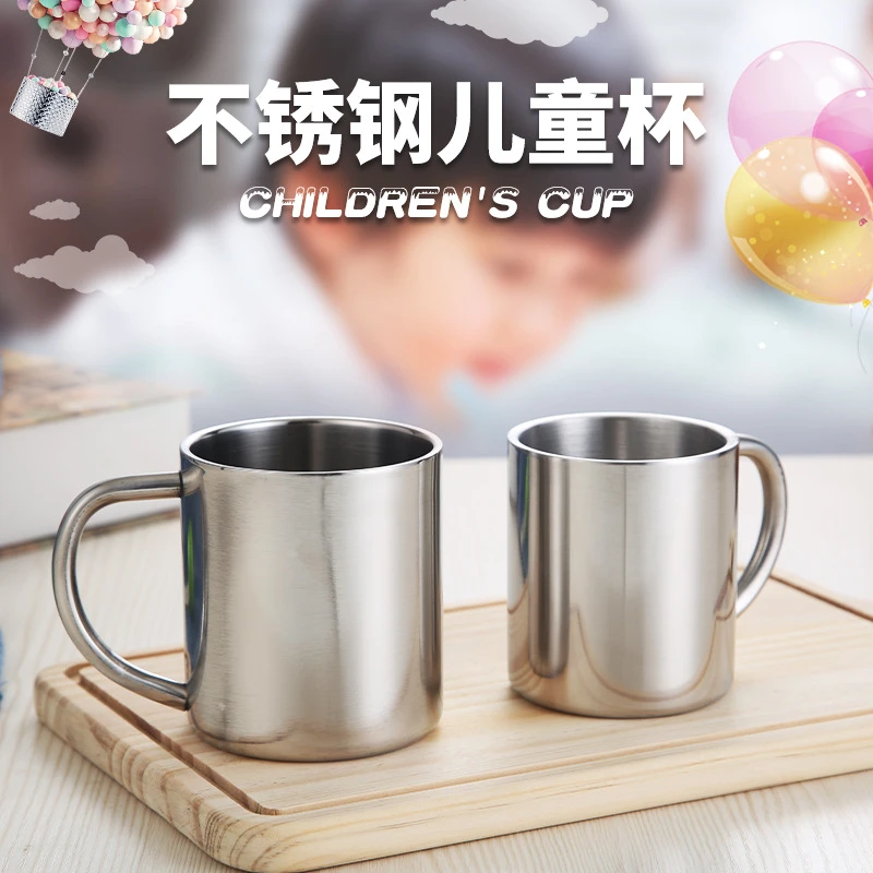新优品学生喝水杯304不锈钢口杯小学生茶杯学生儿童防烫水杯