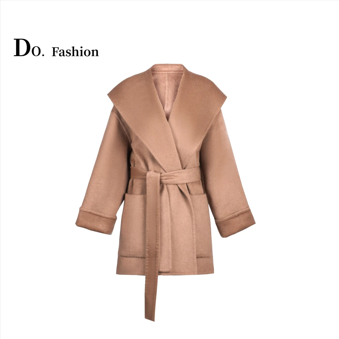 【Do.Fashion欧阳】100%骆驼绒翻领系带短款大衣