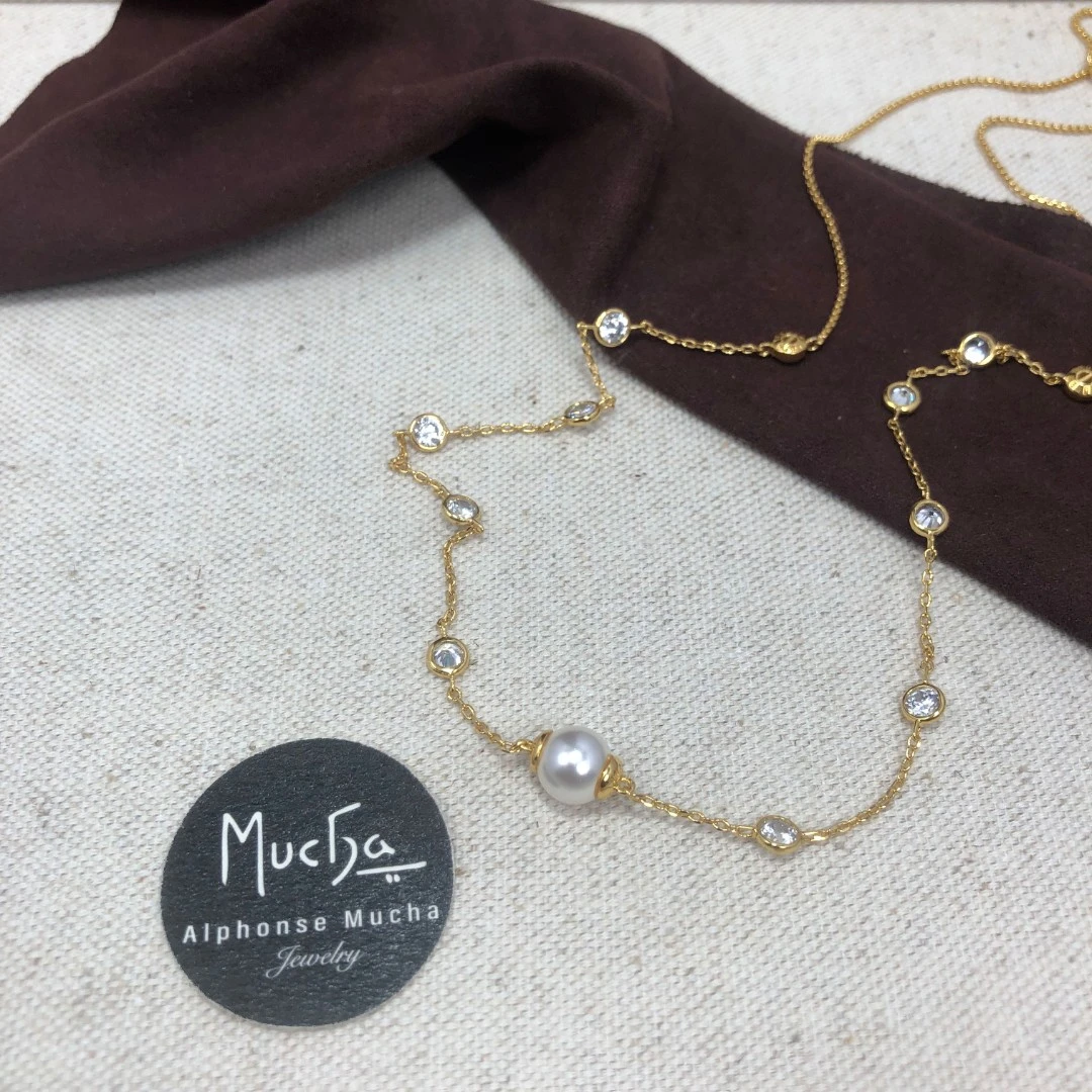 铜合金仿水晶项链 AD1068/AD1069 Mucha 仿水晶仿珍珠可调节项链