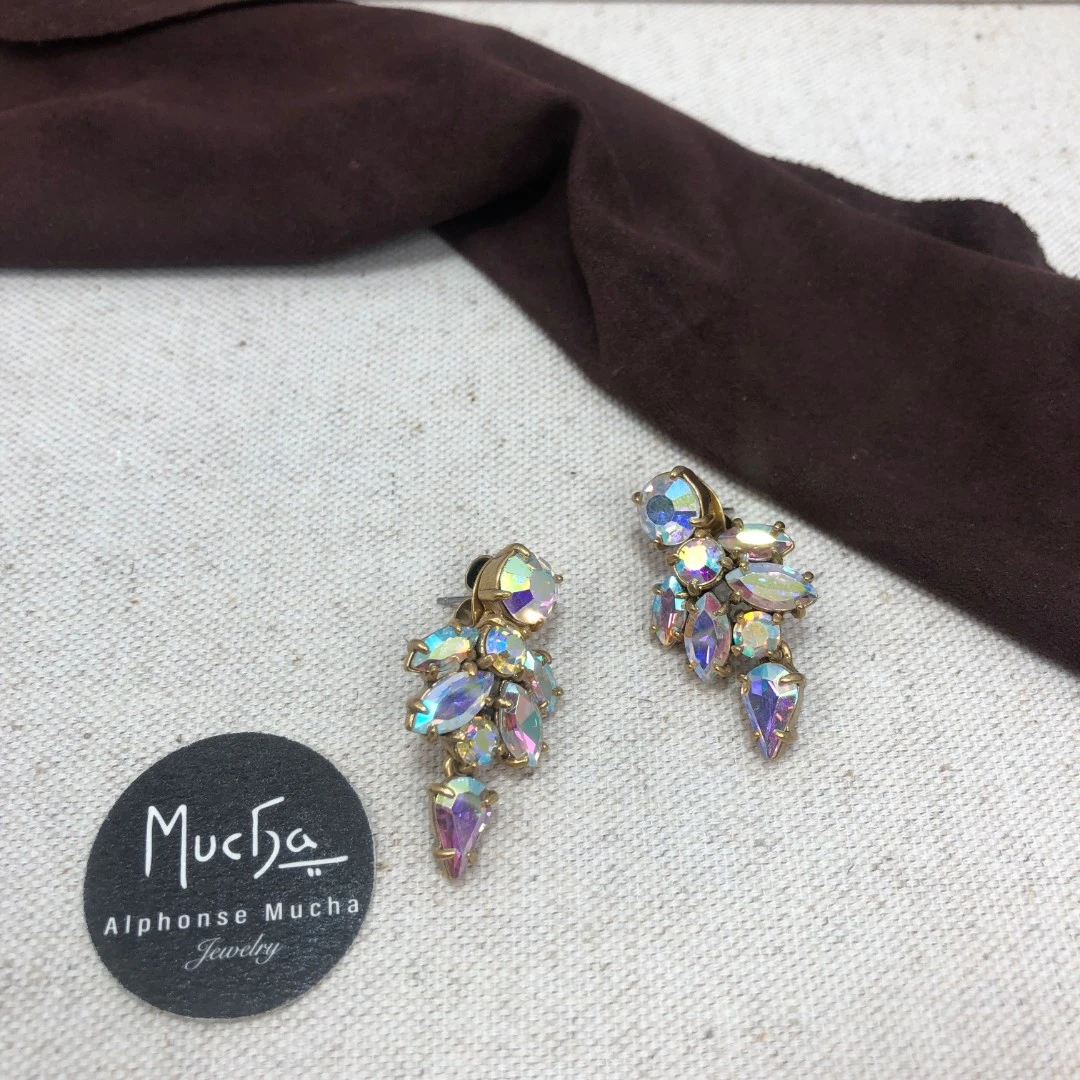 铜合金仿水晶耳饰 AE1110 Mucha 镭射彩色耳钉