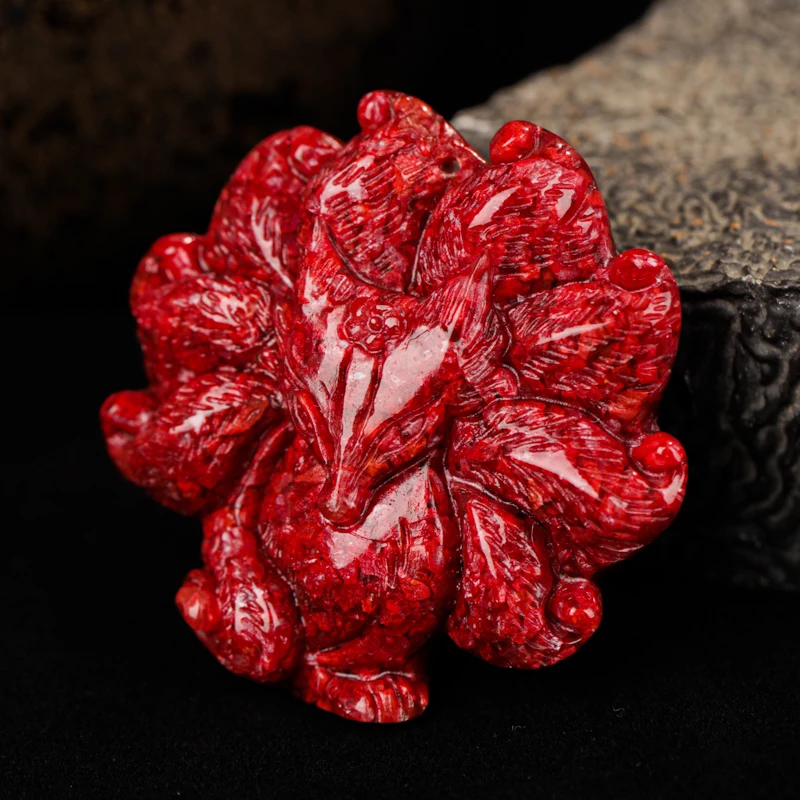 含辰砂工艺品【正品朱砂】高透晶体砂桃花贵人姻缘九尾狐吊坠