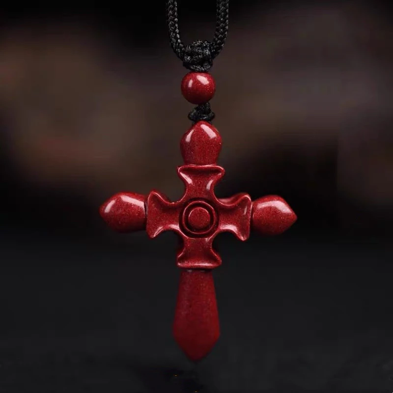 含辰砂工艺品朱砂高含量紫金砂十字架