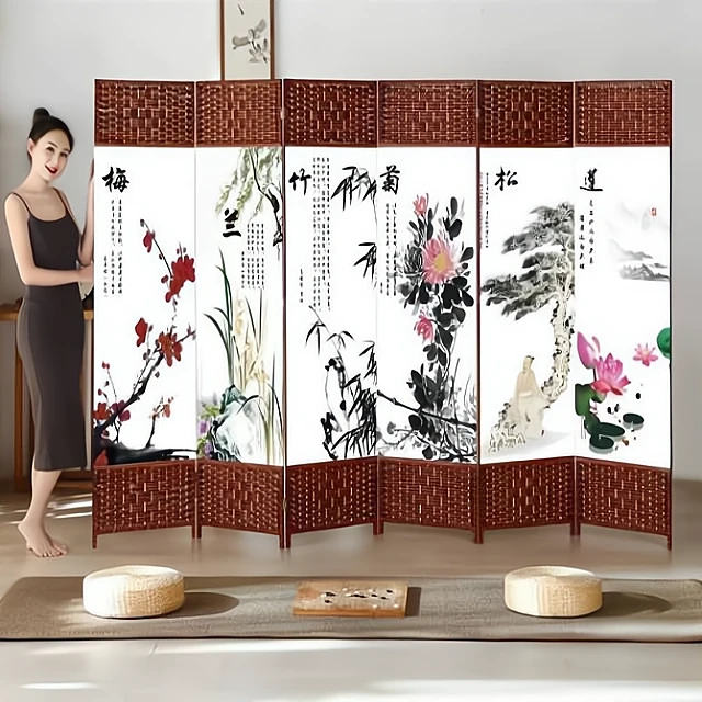 屏风折叠折屏客厅简约现代中式简易办公养生实木布艺隔断移动玄关