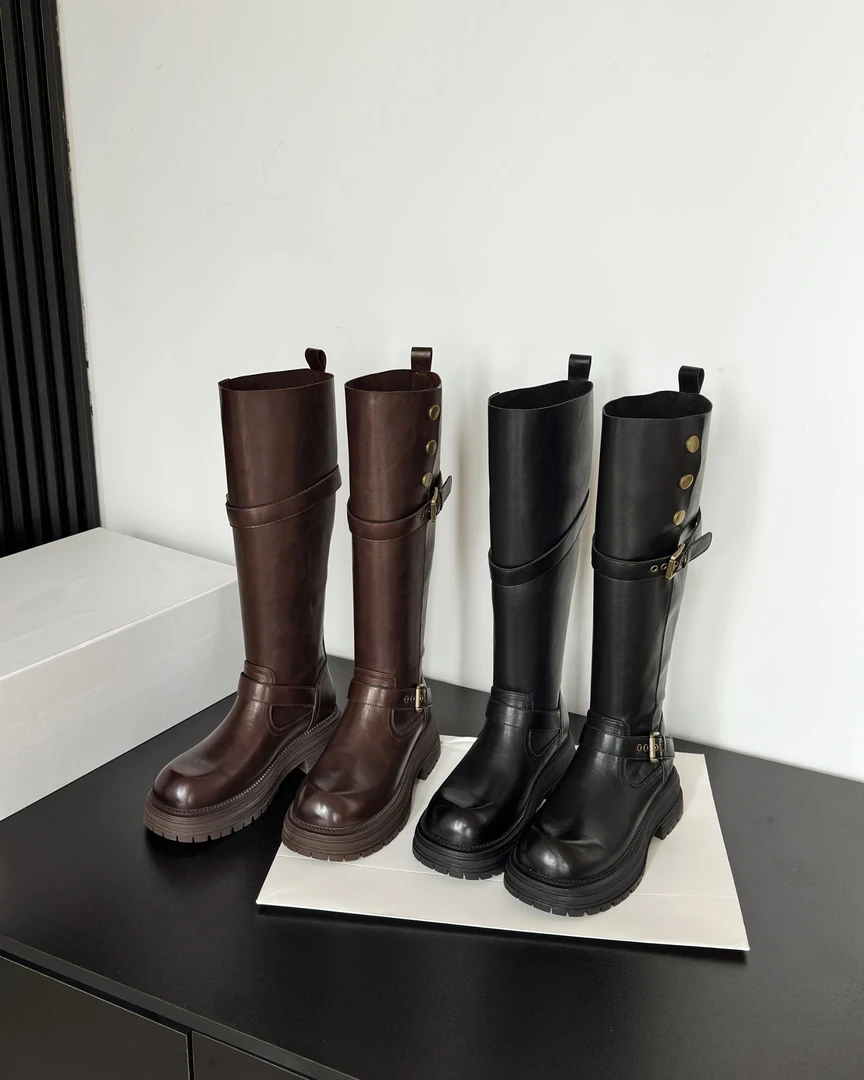 25小辰家时尚洋气长靴搭扣骑士长靴百搭瘦瘦长靴A24391486