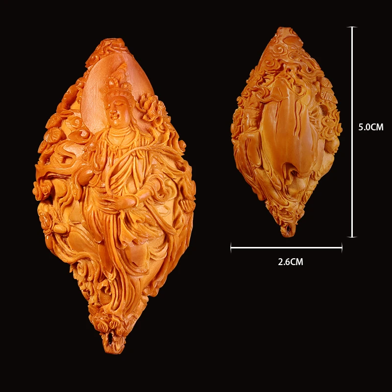 许忠英核雕持莲观音舟山苏工名家纯手工精品大籽油核文玩雕刻挂件