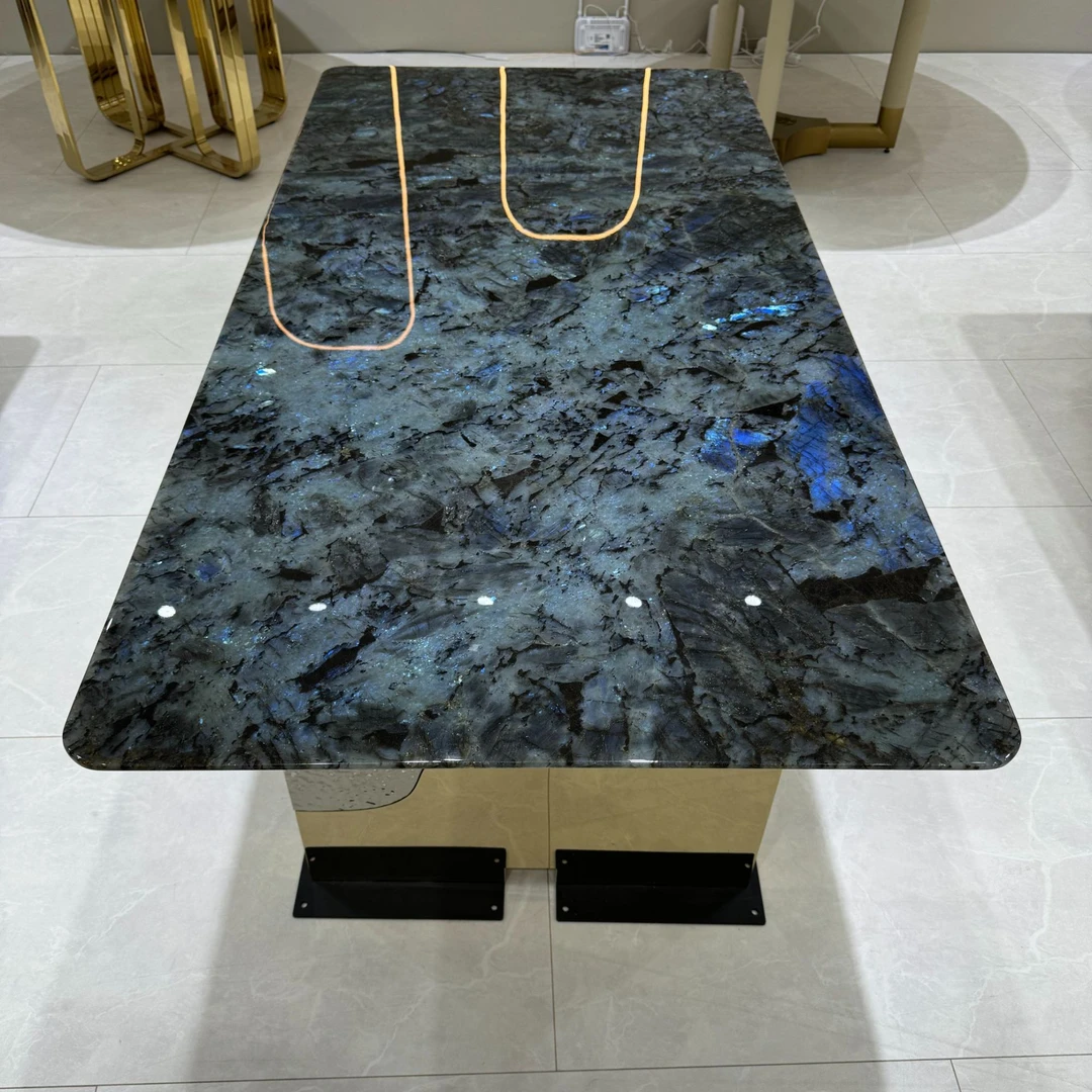 鼎晟奢石【蓝翡翠】 “高定”天然奢石意式轻奢餐桌 客厅高档别墅