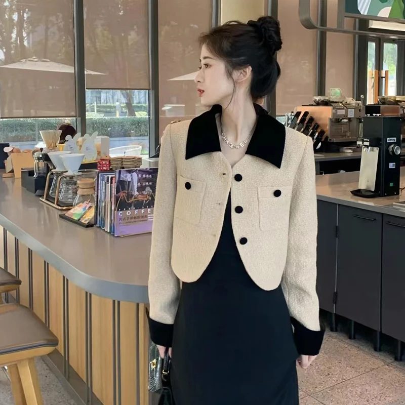 法式上衣女外套气质设计感2024春秋女外套小个子翻领小香风K607#