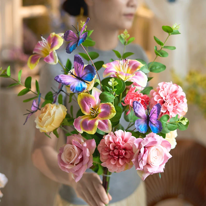 【梦蝶】轻奢高档简约仿真花假花家居饰品摆件清新简约创意摆放