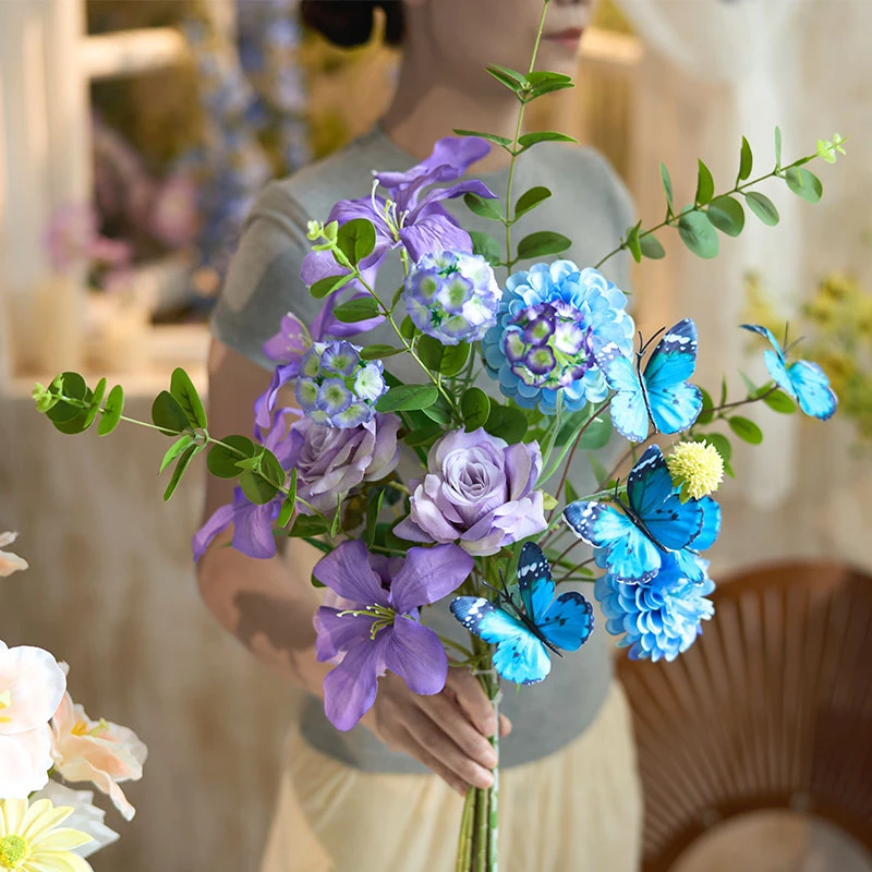 《青莲》轻奢高档粉蝶仿真花假花客厅餐桌装饰精致家居摆件