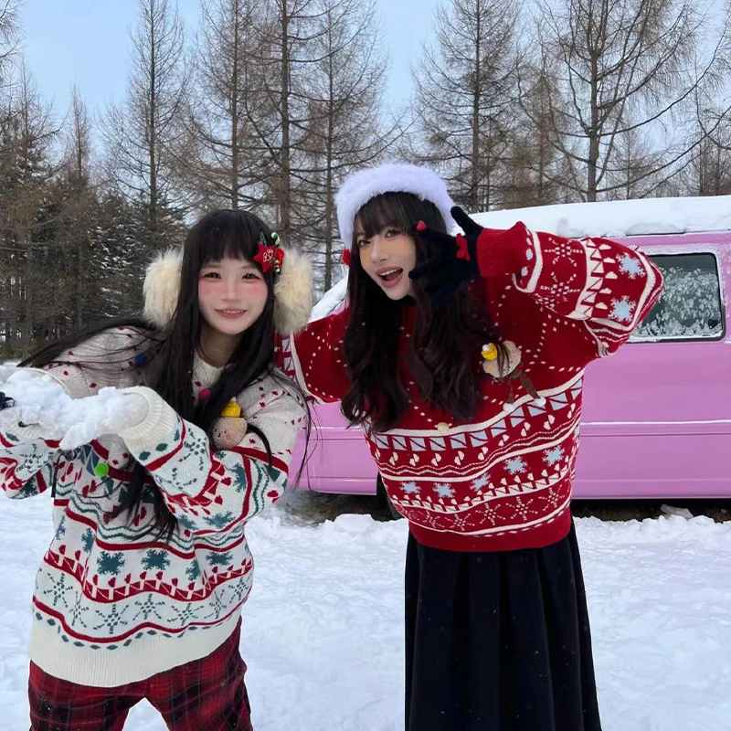 复古新年红色毛衣男女秋冬外穿美式慵懒圣诞氛围感宽松软糯针织衫