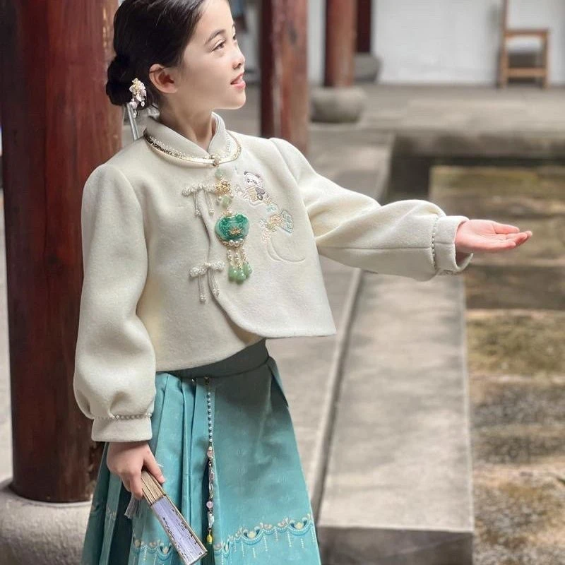儿童国风套装加绒马面裙冬款日常新款童装中式3-6岁服装正版幼儿