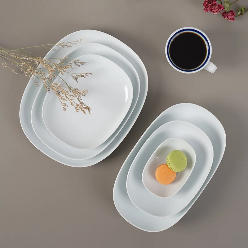 白山陶器OVA系列家用日式陶瓷用餐盘深盘椭圆盘子-直播间专属