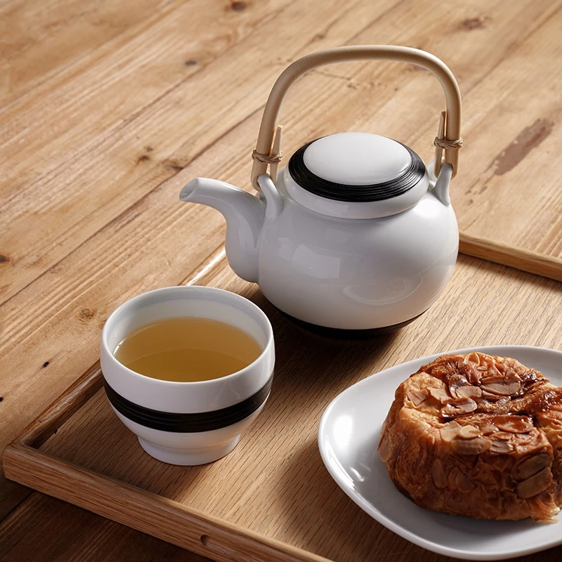 白山陶器墨线茶具家用陶瓷茶碗简约高级复古波佐见烧提梁茶壶茶杯