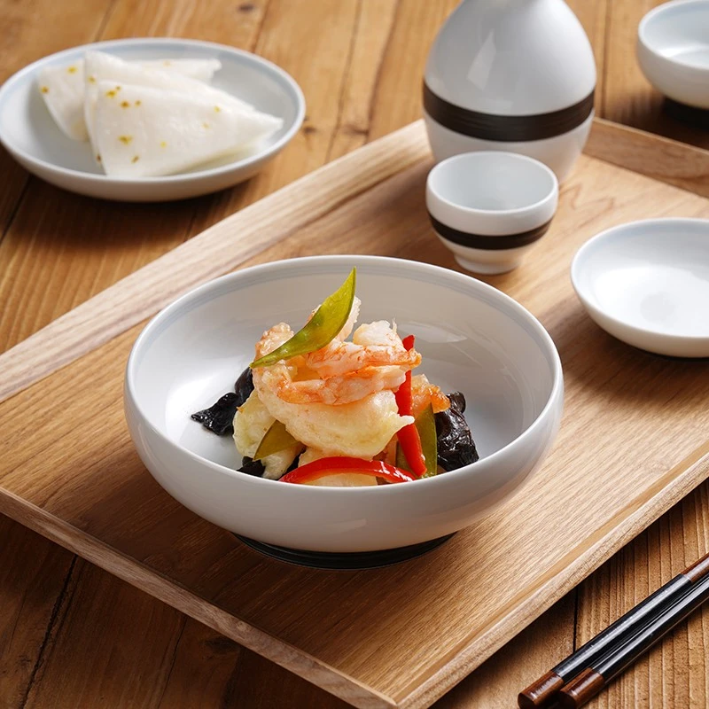 白山陶器墨线餐具日式家用波佐见烧陶瓷小众圆盘纯色简约高级深盘