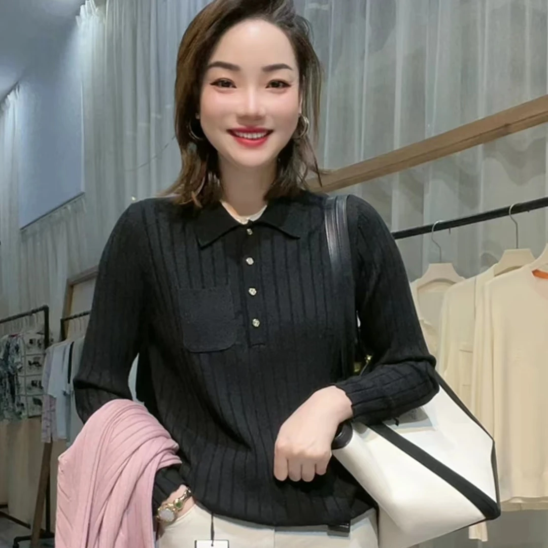 香煜869  早秋Polo领优雅气质时尚减龄打底衫显瘦
