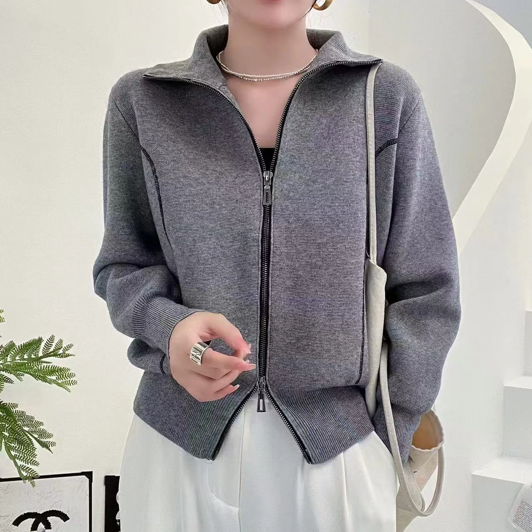 A36  加厚美丽诺澳毛 拉链撞色针织外套