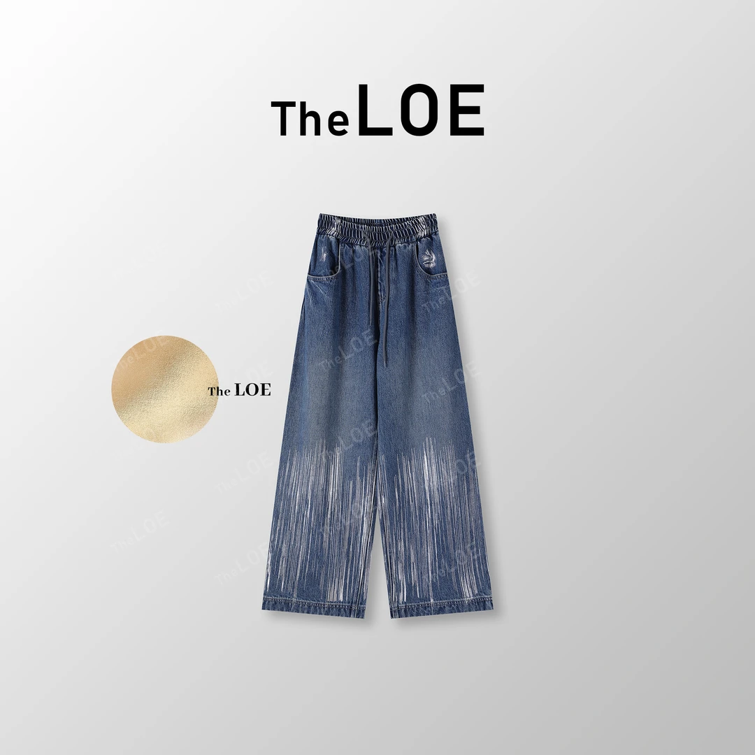 TheLOE【暮银蓝牛】百分棉 手工烫银 抽绳腰头牛仔裤#09.12K-G7213