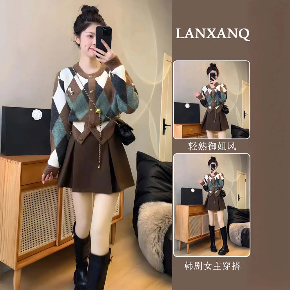 【浅浅专属】秋冬套装女新款设计感毛衣开衫减龄短裙显瘦气质两件套