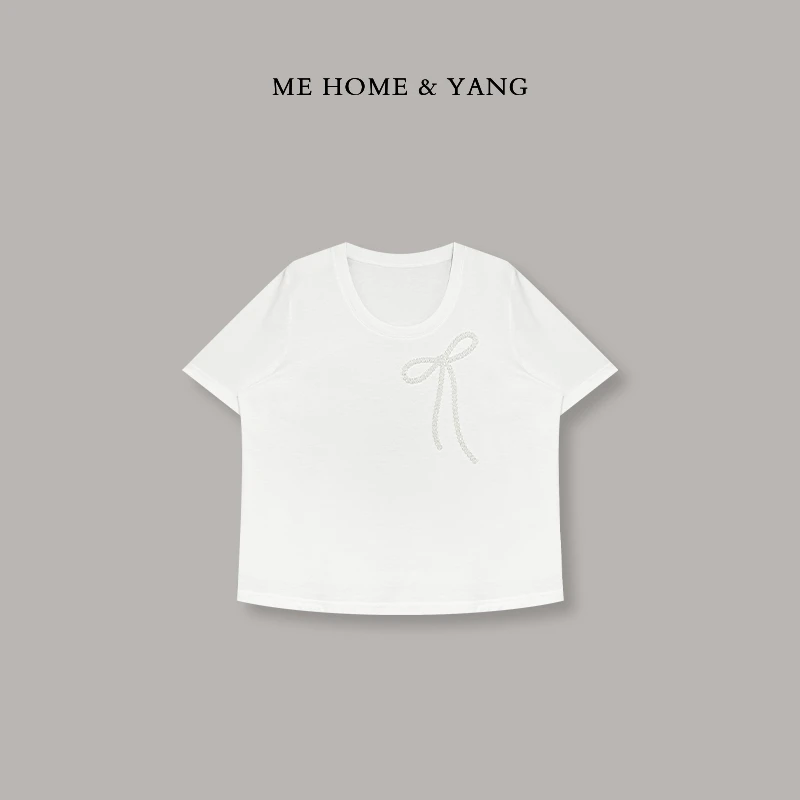 ME【钉珠蝴蝶结】夏季新款百搭时尚女士显瘦气质T恤MEQS4383