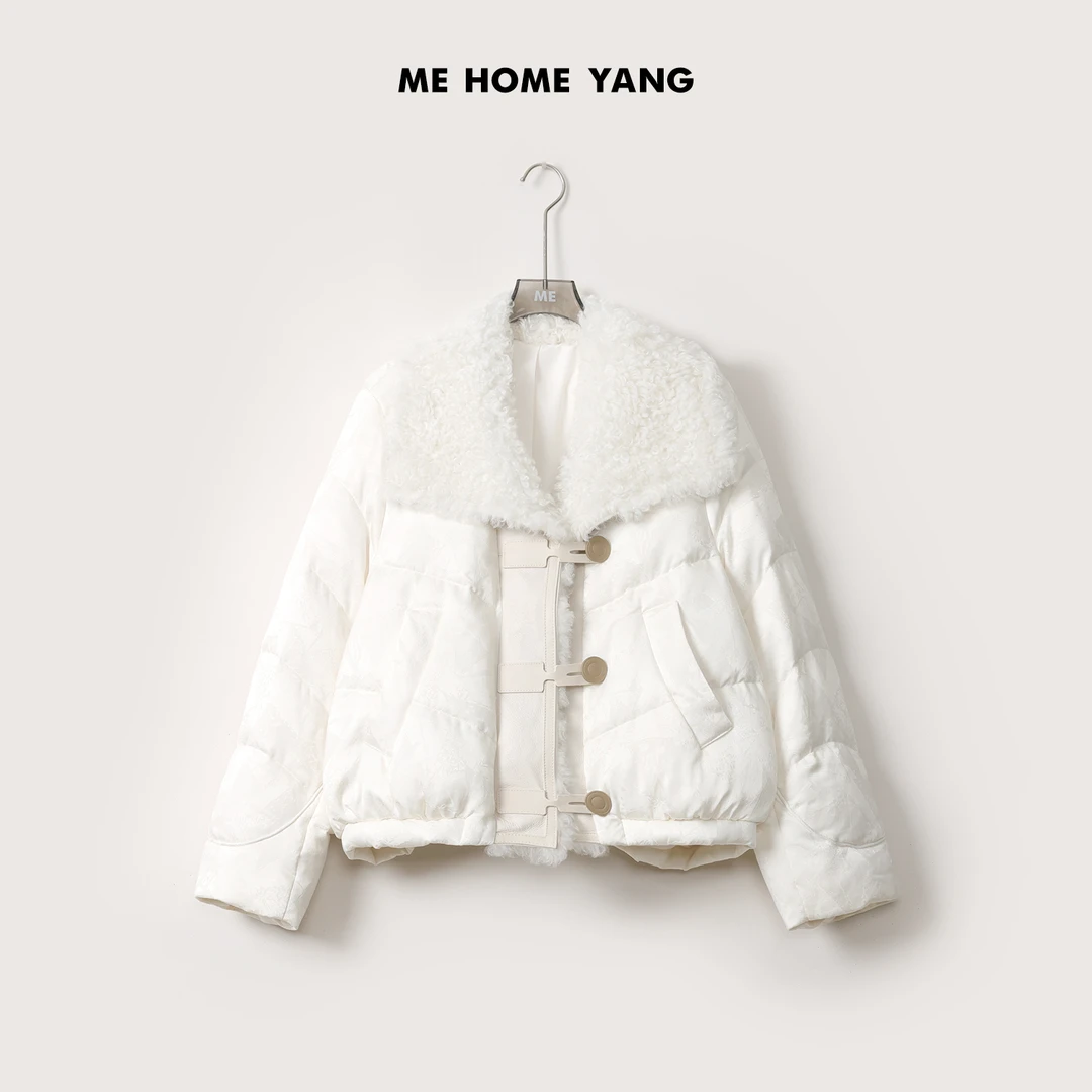 ME【绘雪】白鹅绒皮毛一体毛领暗纹提花保暖高端短款羽绒服MEQA4143