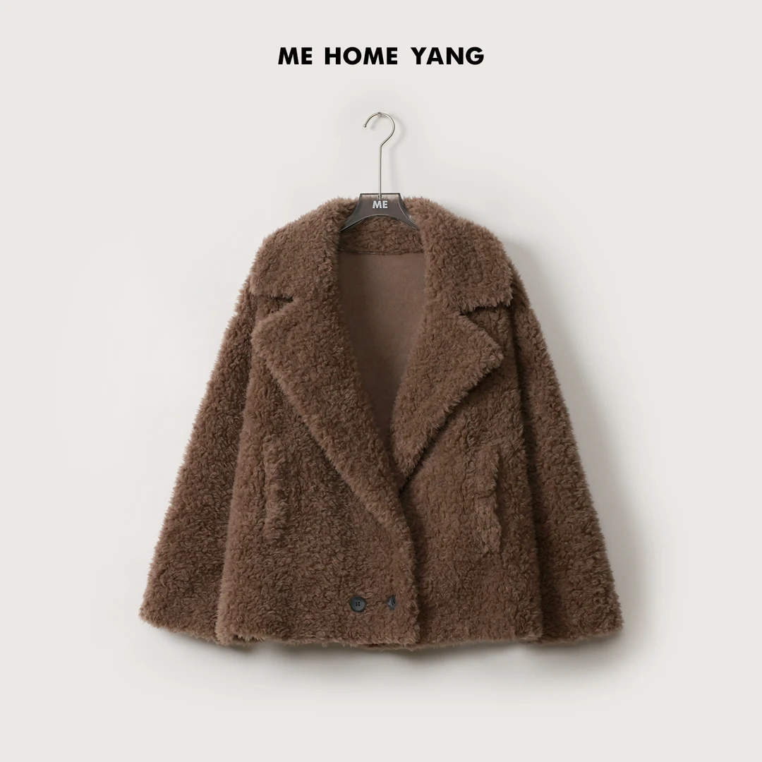ME【温暖泰迪】100绵羊毛定染巧克力泰迪毛平驳领毛毛外套MEQA4347