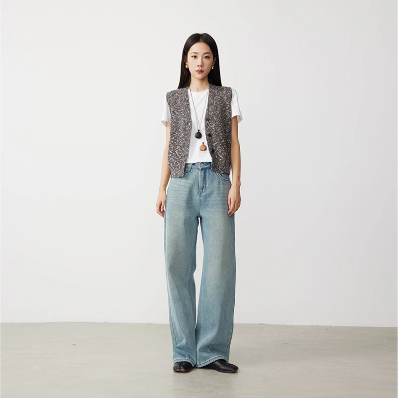 ATUMU「直筒裤系列」暖冬新品 丨加绒高腰女宽松显腿直牛仔裤AT337