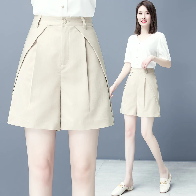 薄款显瘦西装短裤女夏季外穿五分阔腿裤高腰宽松直筒裤休闲中裤子