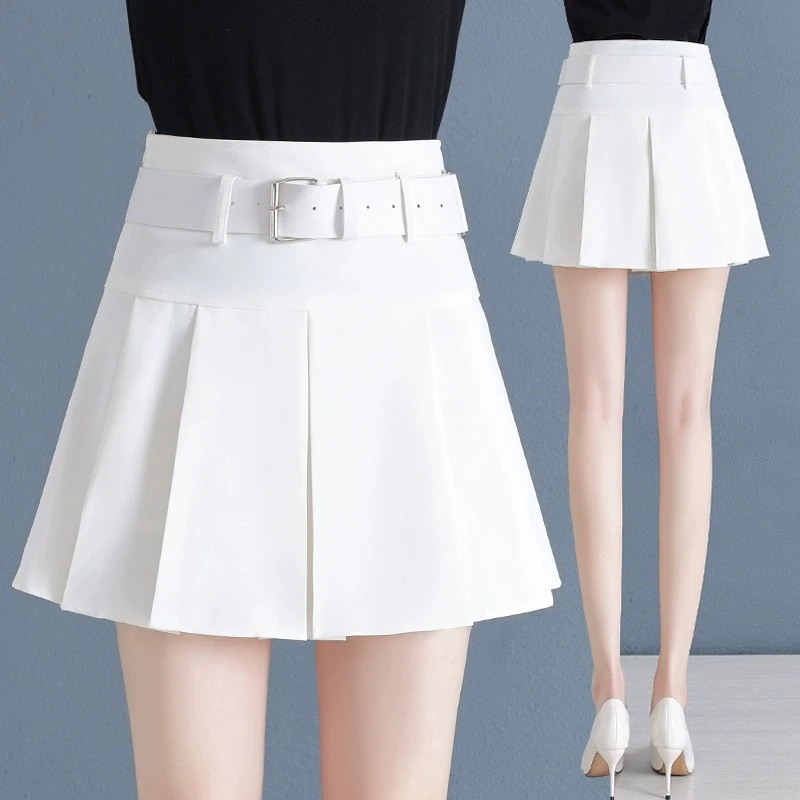 小个子白色a字百褶裙女夏季薄款高腰显瘦百搭休闲西装裙半身短裙