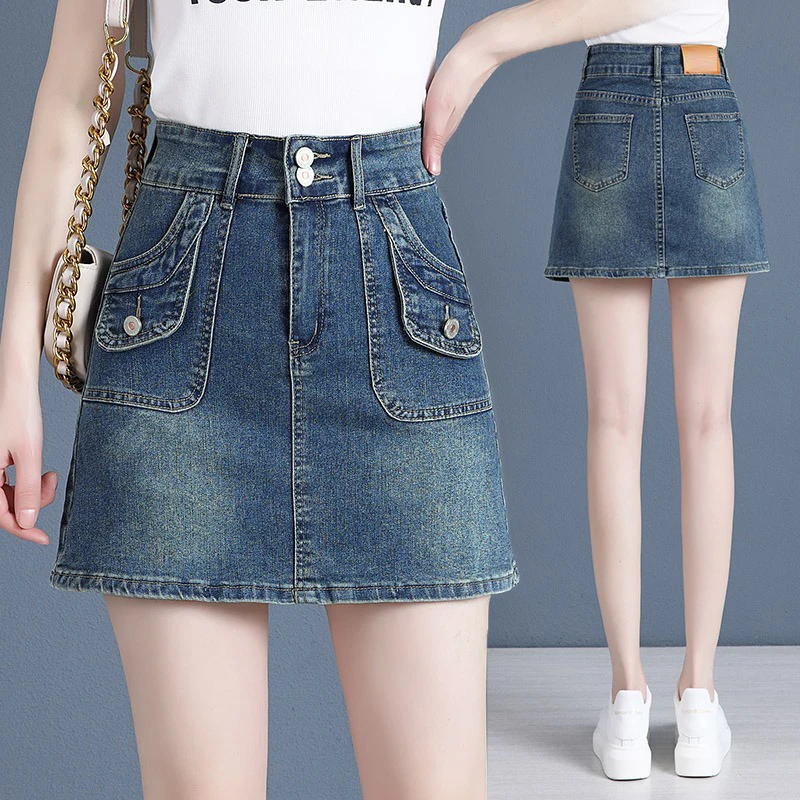 薄款A字牛仔裙女大码短裙裤裙夏季新款高腰半身裙显瘦一步包臀裙
