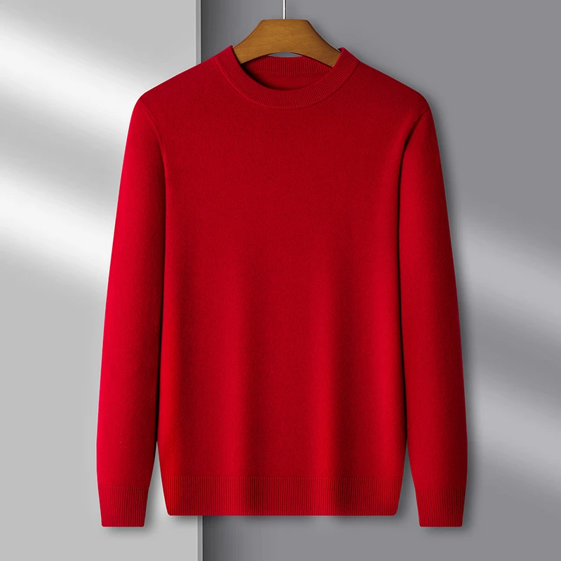 豹王多斯2024本命年新款纯绒中年男士加厚圆领半高领秋冬毛衣